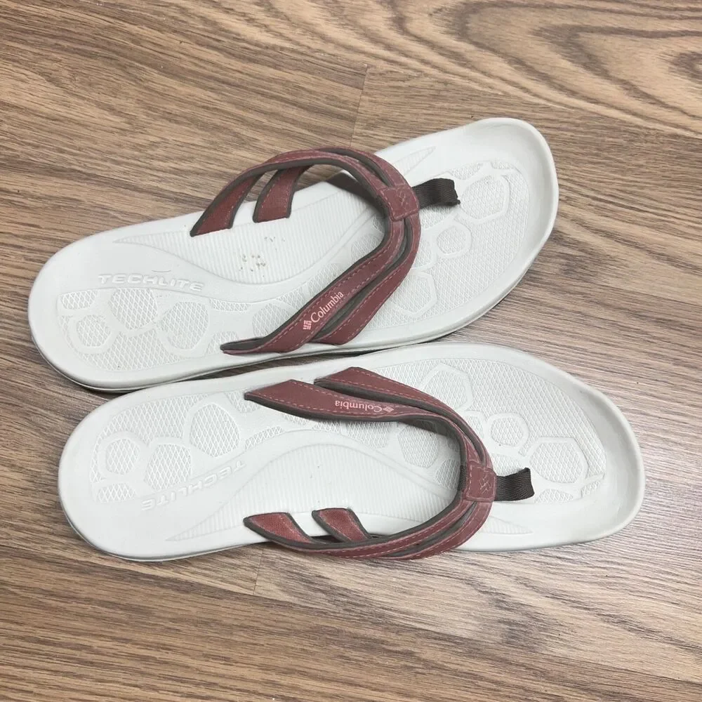 Columbia Techlite Omnigrip Flip Flop Sandals‎ Women's Size 11M Red Straps